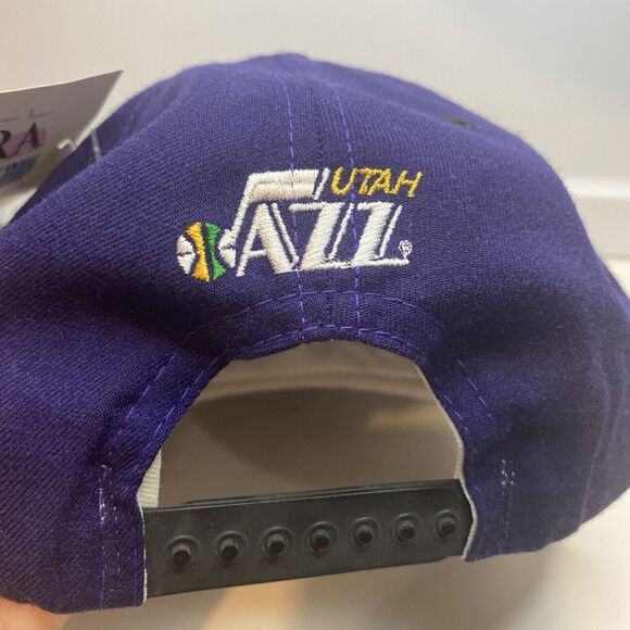 VTG New Era Utah Jazz Wool Hat Cap Purple Black Snapback Pro Model Deadstock NBA - Picture 5 of 11